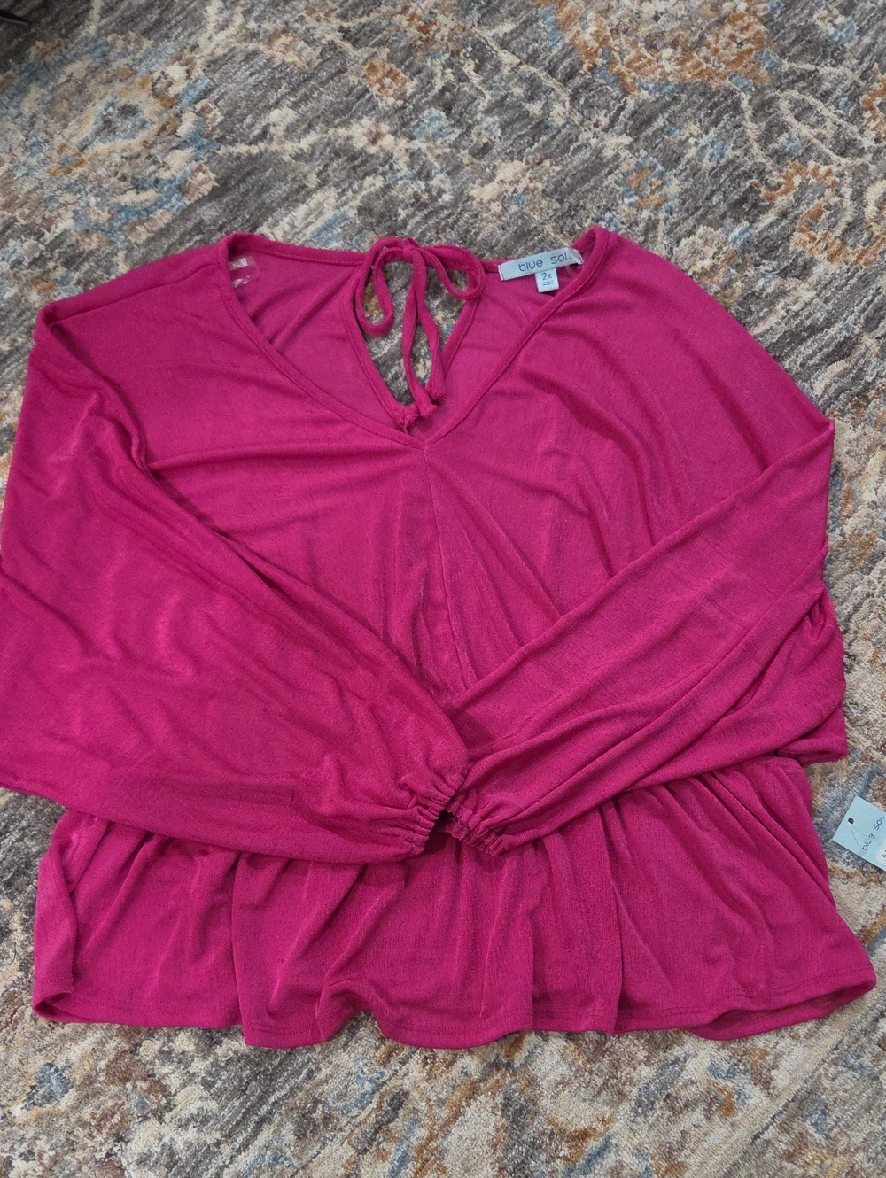 Tie-Back Peplum Blouse in Fuchsia by Blu Bonnet